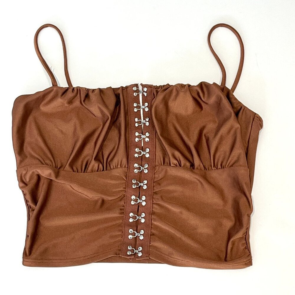 Attirance Brown Hook and Eye Bustier Corset Top Womens Large